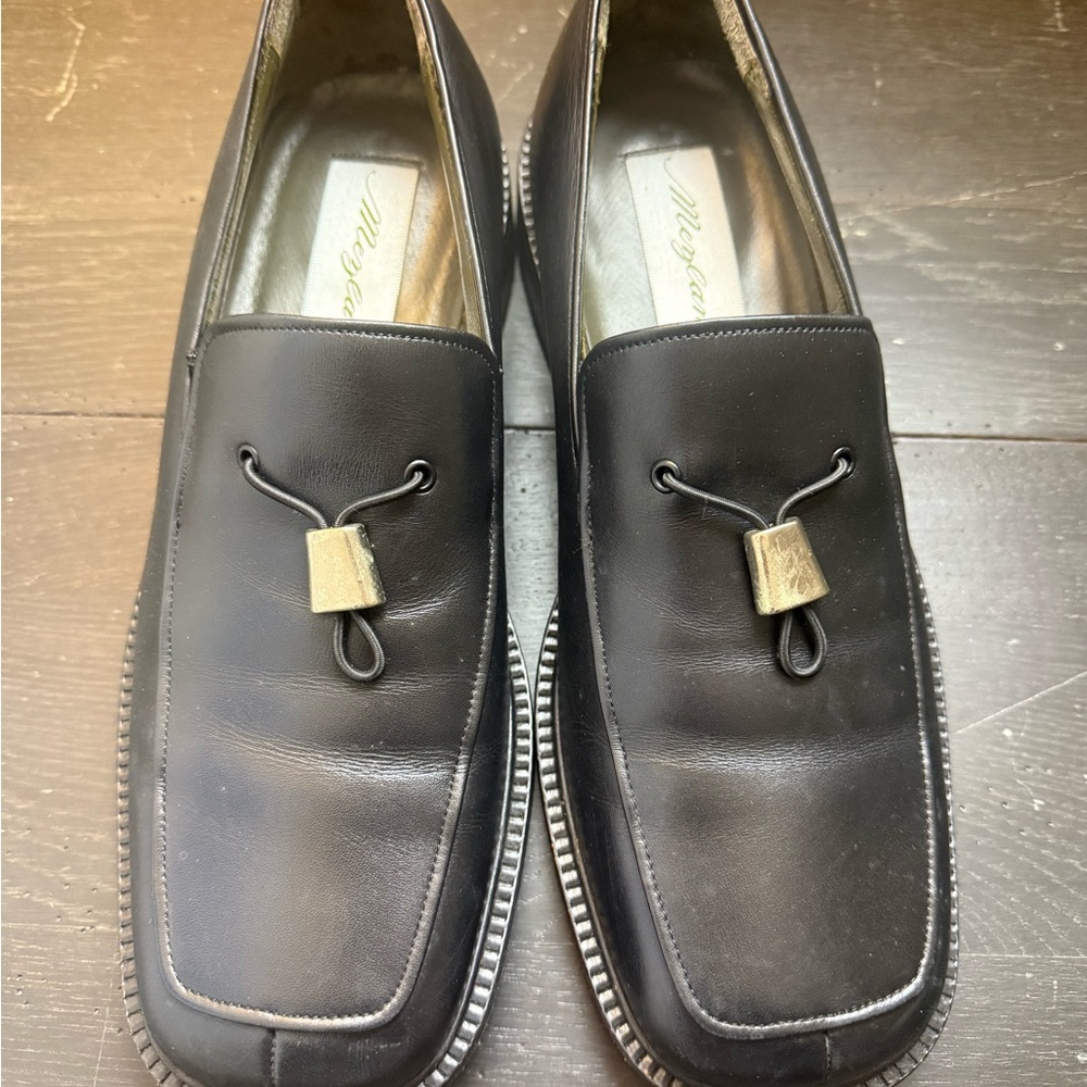 Nordstrom Black Leather Loafers with Gold Accent